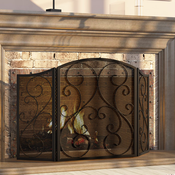 Fleur De Lis Living Paulumbo 3 Panel Iron Fireplace Fireplace Screen